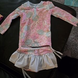 Caden Lane Pink and Light Blue Seashell Rashguard Set